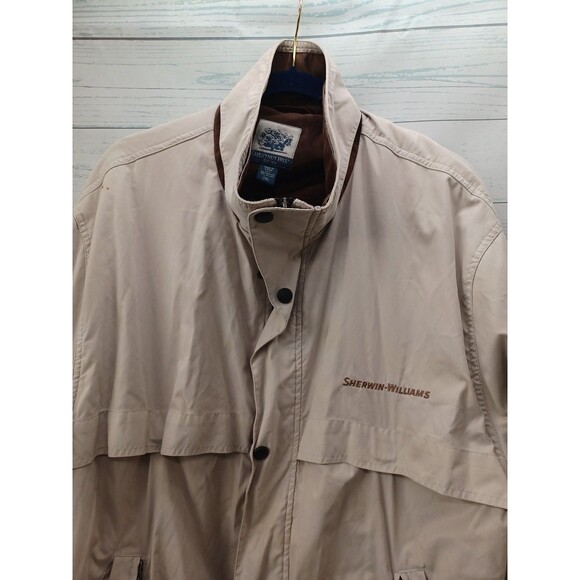 Vtg Sherwin Williams Windbreaker Full Zip Jacket Men’s 2XL Blue Pocket Tan - Picture 2 of 9